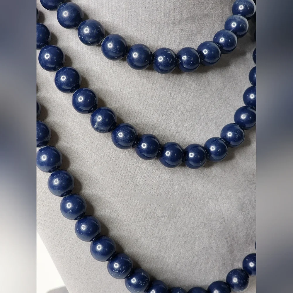 Vintage Navy Blue Acrylic Extra Long Beaded Necklace